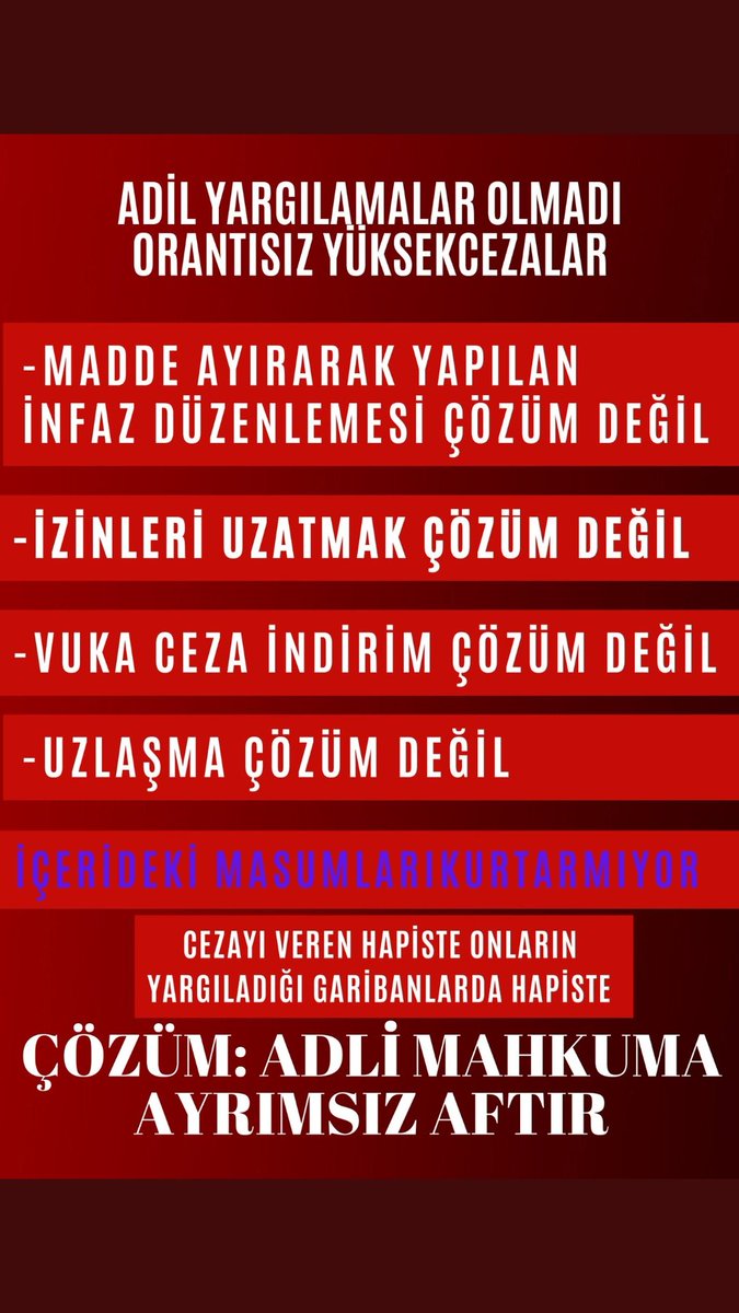 MelyaAr's tweet photo. @cenginyurt52 @kilicdarogluk Uzlaşma çözüm değil ayrım getirir.
Sorunları kökten çözecek olan adli mahkuma ayrımsız genel aftır !
Mükerrir,uzlaşma, izin diye parça parça düzenlemeler değil sorunlar %100 Genel Af ve Sicil Affı ile geçmişteki hatalar çözülecektir !.....
#GenelAf https://t.co/MvUBt4VeUr
