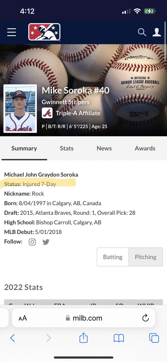 ethburner1234's tweet photo. @ESPNFANSUPPORT why is Mike Soroka not IL elig? He is listed on the IL https://t.co/09rDX3yyOW
