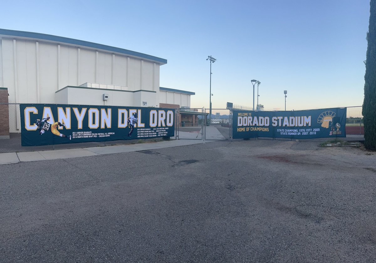 cdo_football's tweet photo. Thank you to our dorado football booster club for dressing up our entrance a bit!! #nfldorados https://t.co/dSjkS5XOK7