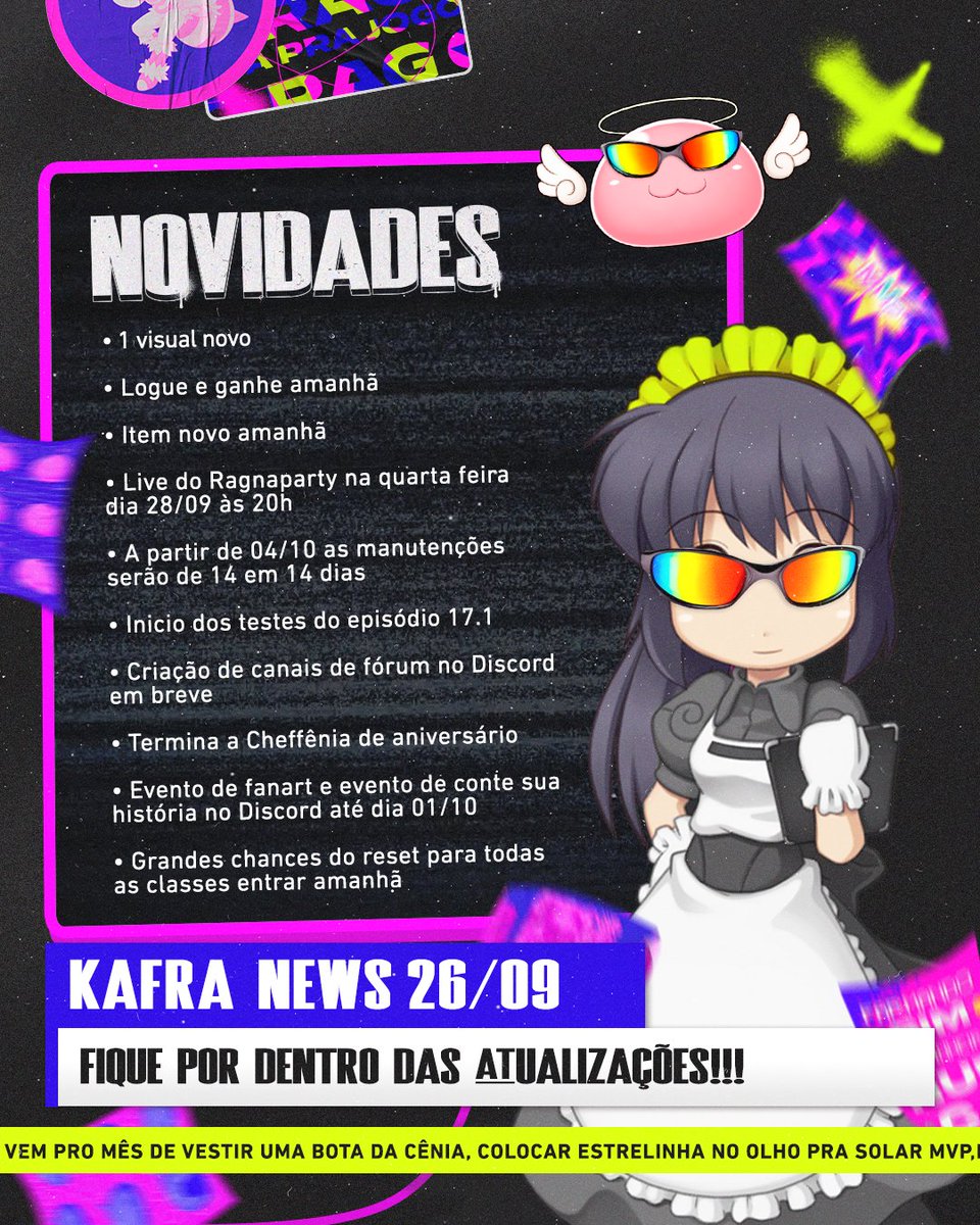 Rag_Online_BRO's tweet photo. Resumo do Kafra News do dia 26/09! 📋
➡️Continuem mandando suas perguntas ao #KafraNews no Discord oficial
#RagnarokOnlineBr #RagnarokOnlineBrasil #RAG18 https://t.co/50TtGEQi5w