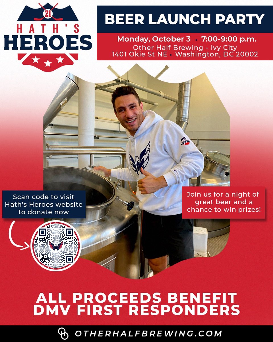First ever Hath’s Heroes beer! So excited to work with Other Half Brewing - proceeds will support our DMV first responders. Launch party next Monday (10/3) 7-9PM at Other Half. Join us for great beer and a chance to win signed Caps gear.