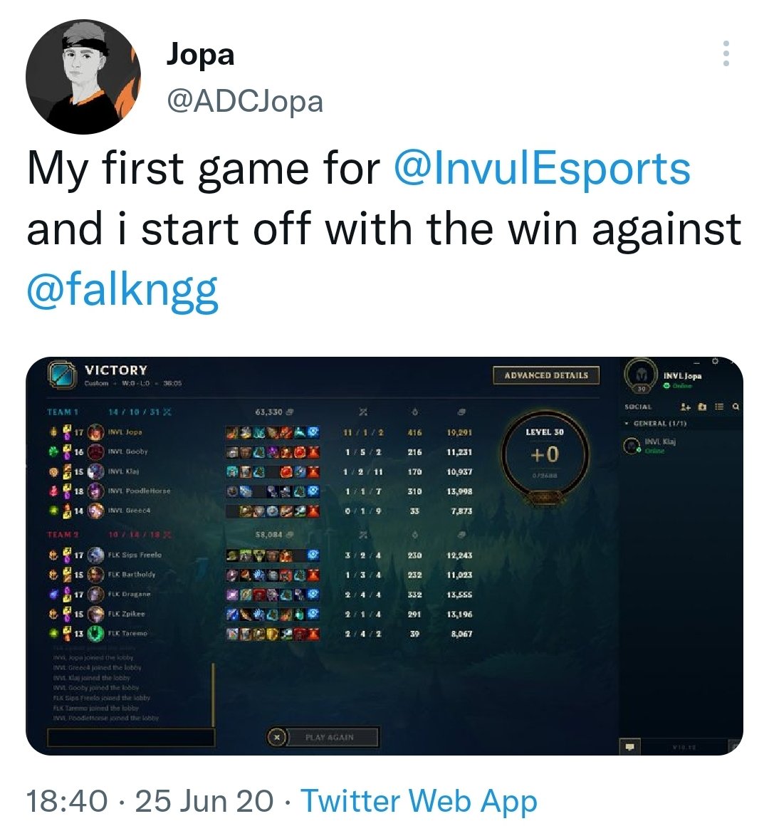 InvulEsports's tweet photo. πΈπͺ From @TES_Nordic Sweden to @NLClol Division 1, congrats to our former player @ADCJopa on promoting with @NativzGG! π
#JopaDiff π https://t.co/EDPVqucORP