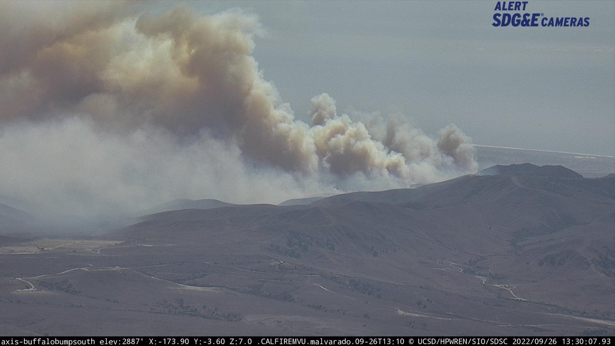 SDCountyFires's tweet photo. #AlisoFire - Camp Pendleton - A vegetation fire is burning on Range 132 in the X-Ray Impact zone of Camp Pendleton. The fire appears to be burning east based on the cameras and started at around 11:30 a.m. https://t.co/DylZmSBJli