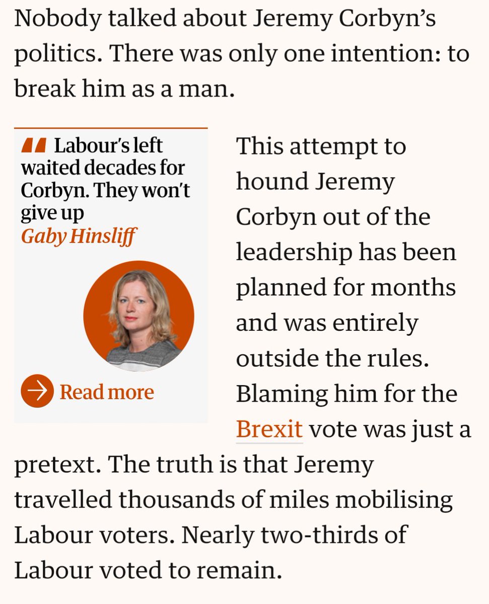 localnotail's tweet photo. @Imalright_Jack @flelizi @jdpoc What I can find that gets close to that phrase is this op piece from Diane Abbott in the aftermath of the Labour resignations after the Brexit result
But that's her writing "There was only one intention: to break him as a man" not a quote from Lisa Nandy
https://t.co/yXzXRUTKJa https://t.co/yR1OZPV3Gm