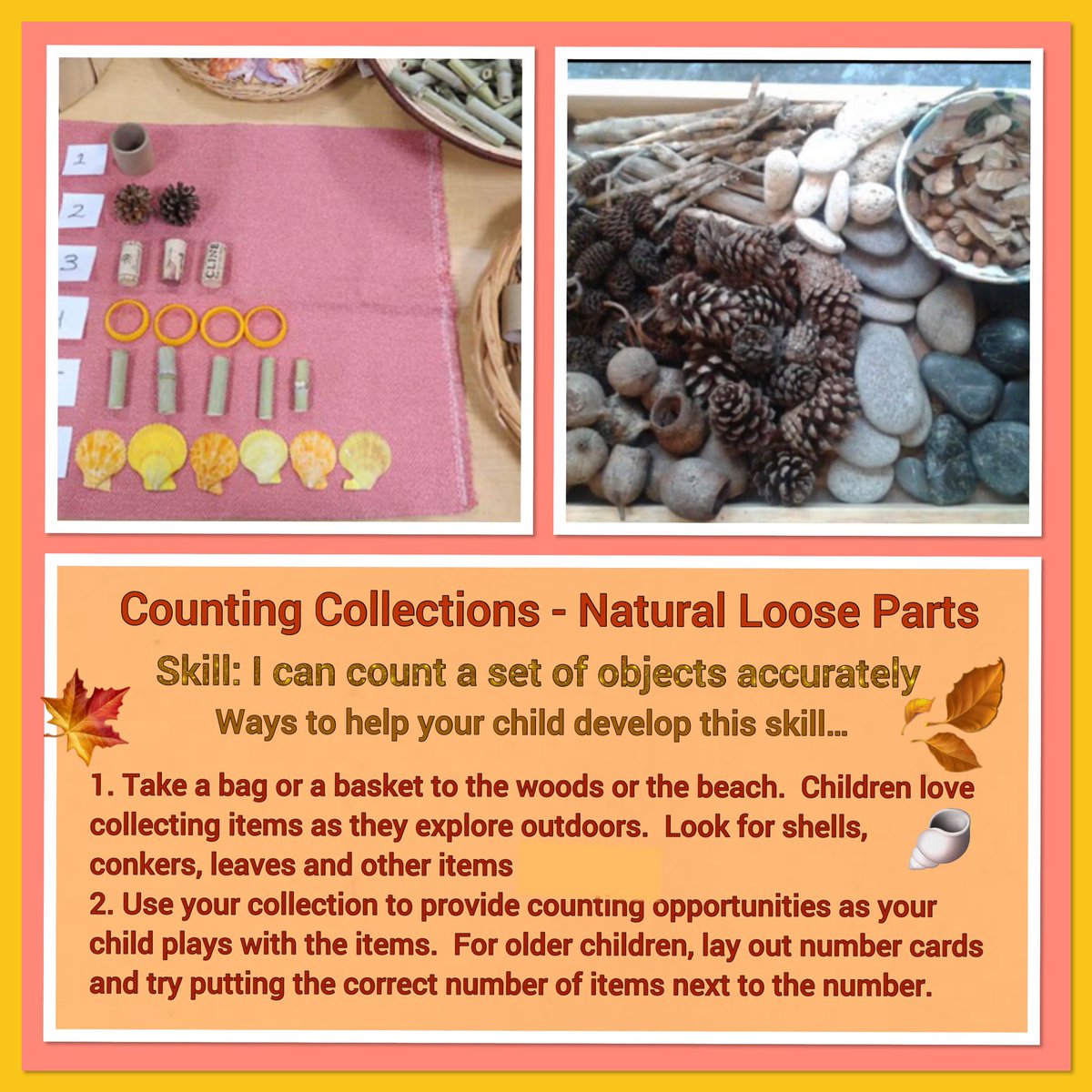 Angelagrainger7's tweet photo. Day 2 - Counting Skills for @mathsweekscot . Exploring natural loose parts across our ELC and at home to help develop children’s number sense #MathsWeekScot https://t.co/nNMs0ahoAq