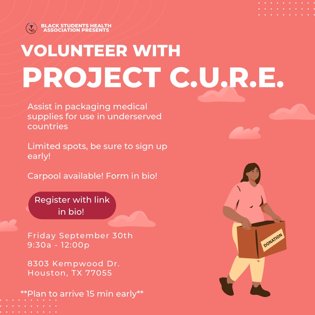 uhbsha's tweet photo. Join us for our first volunteer event this Friday with Project C.U.R.E. Spots are limited so RSVP with the link in our bio soon! Carpool is also available. See you there! https://t.co/9BBrvOEkCH
