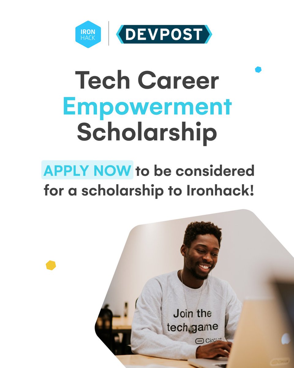 We have an exciting announcement for our community! 🥁🥁🥁

We are partnering with @ironhack to give away $100K💰 in SCHOLARSHIPS to empower YOU to boost your career in tech. 

Apply now!
👉 bit.ly/devpostscholar… 
Deadline to apply is October 21, 2022