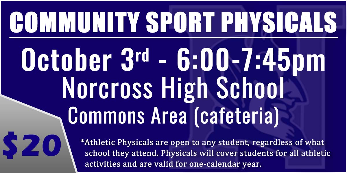 NorcrossHoops's tweet photo. Community Physicals next Monday (10/3) 

All student-athletes trying out for a winter or spring sport MUST have an updated physical on file. $20 at NHS on October 3rd! https://t.co/3kafkQBfta
