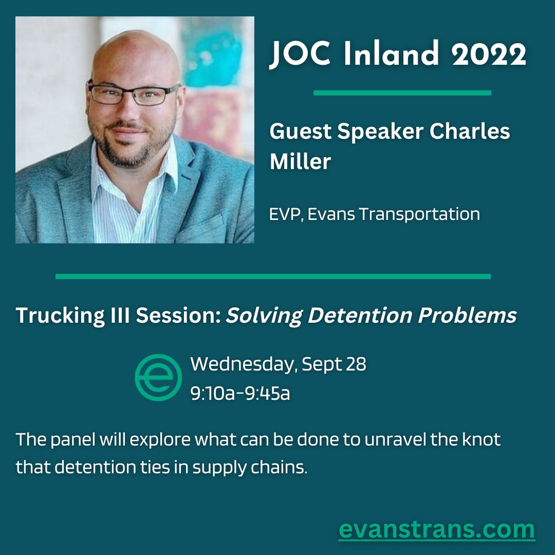 Heading to JOC Inland '22 this week in the Windy City? Our very own Charles Miller will be speaking on a panel on Wednesday morning. Swing on by and hear what he has to say about current detention challenges. #MillerTime #JOC #EvansExperience #EX