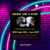 Stevevolkwriter's tweet photo. Join me talking to Lucy V Hay on #Bang2write - no need to sign up!! - all you need to do to watch is go to: www.facebook.coom/Bang2writers at 7pm Wednesday UK time. @LucyVHay @Bang2write #Ghostwatch @ghostwatch #halloween #ghoststories #screenwriting https://t.co/AmIg4Y2Bts