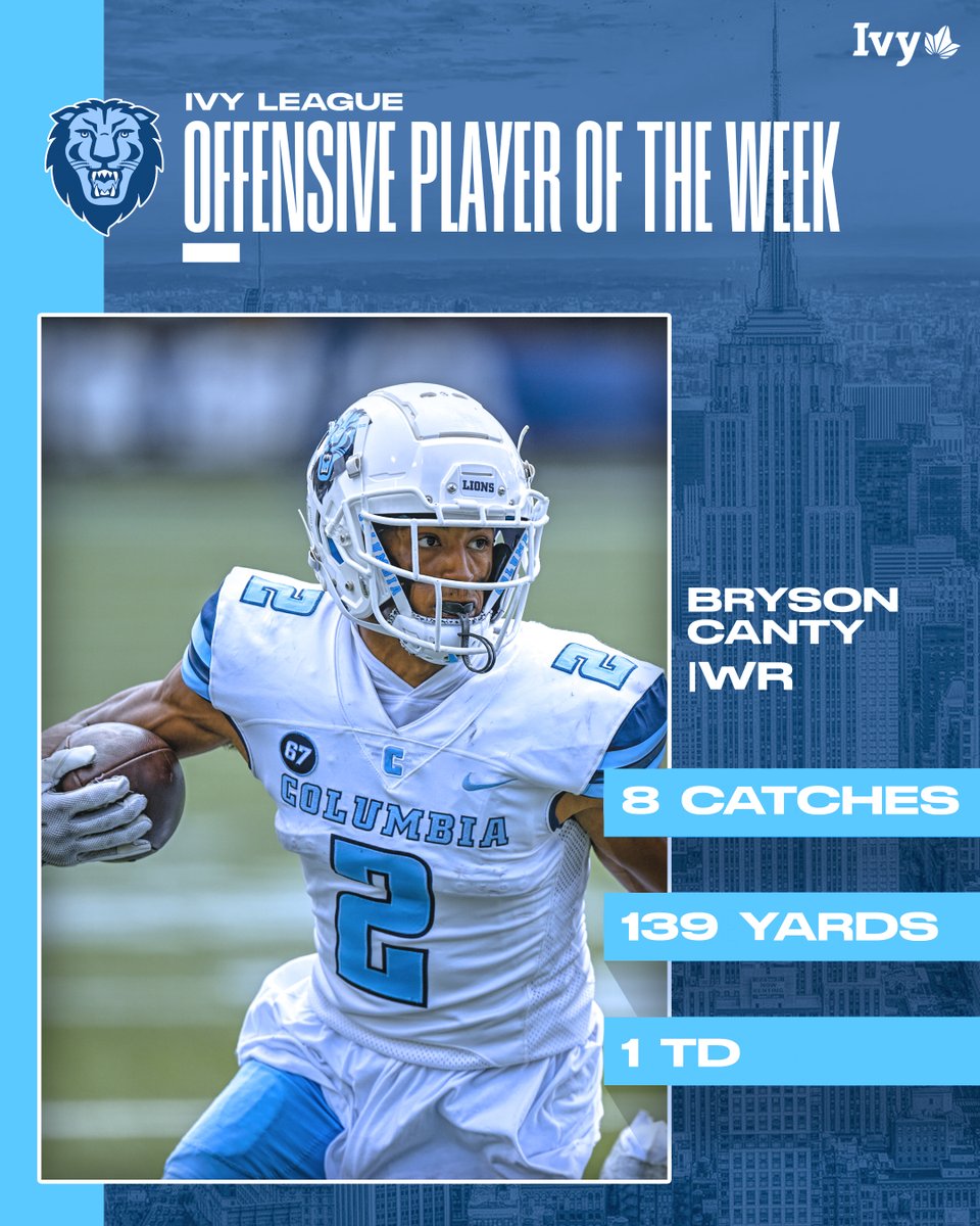 CULionsFB's tweet photo. Congratulations to Bryson Canty and Alex Felkins on being named Ivy League Players of the Week!🦁

#OnlyHere | #CUinNYC https://t.co/VMzuu8L3Vi