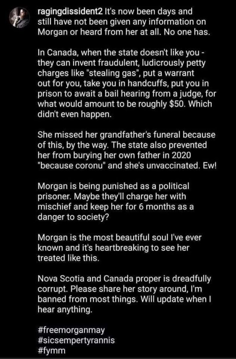 qcrumbler's tweet photo. political imprisonment in Nova Scotia #freemorganmay please share https://t.co/2DOOtEMyBN