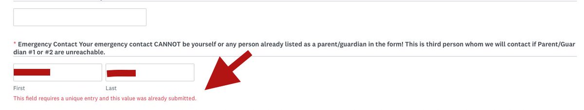 ccc_language's tweet photo. @Wufoo my form is throwing up an error telling the person that the name has already been entered and the field needs to be unique. I have not turned on the "no duplicates" option, nor is it even an option given on a name field. Do you know what's up? https://t.co/GKhagH8pFa