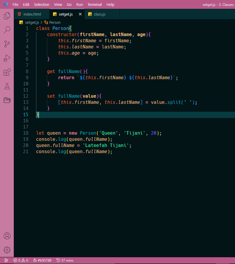 QueueElTee's tweet photo. Day 59:

🔶 ORGANIZING JAVASCRIPT CODE → Learnt About:
🔹Classes
🔹Getters and Setters
🔹Static properties

#TheOdinProject #100DaysOfCode #javascript https://t.co/cwARuNx764