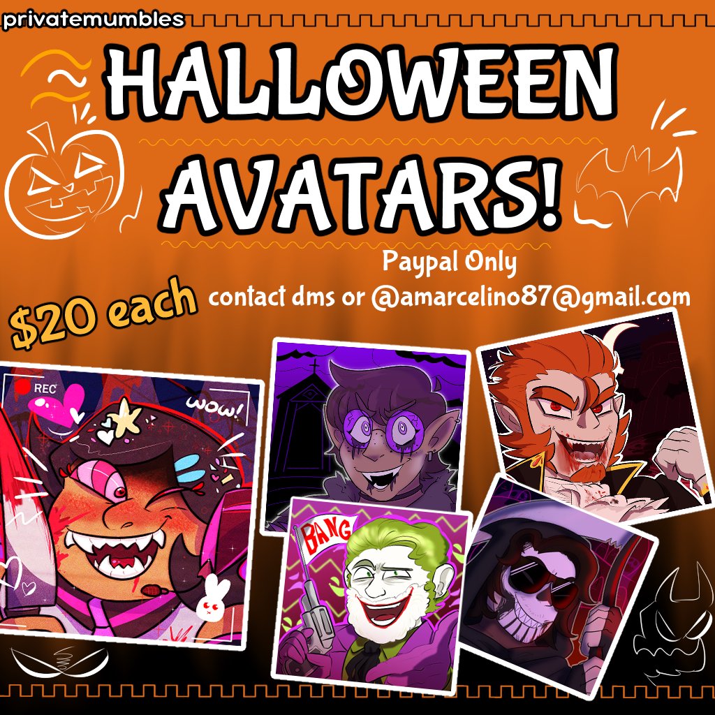 privatemumbles's tweet photo. Hello! Back again with my yearly HALLOWEEN ICONS! They're the perfect thing to wear on your profile for the holiday, or if you just feel a bit Spooky Scary~ I can draw you, your ocs, your D&amp;D characters, even fandom characters! https://t.co/K8dkMYoDdT