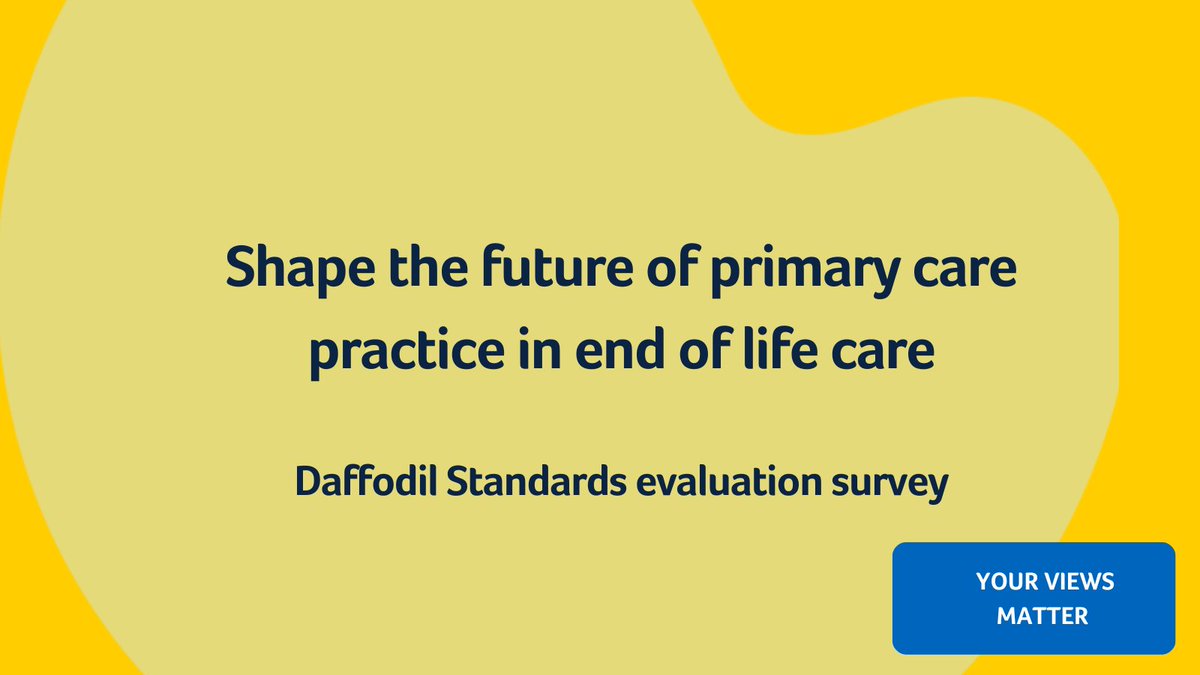 Marie Curie EOLC (@mariecurieeolc) on Twitter photo Do you work in a primary care practice and have an interest in improving end-of-life care? 
If so, please take our independent survey and help us develop the future of our Daffodil Standards programme. 
Open to all GP practices in the UK➡️ bit.ly/3r5AI6y Do you work in a primary care practice and have an interest in improving end-of-life care? 
If so, please take our independent survey and help us develop the future of our Daffodil Standards programme. 
Open to all GP practices in the UK➡️ bit.ly/3r5AI6y