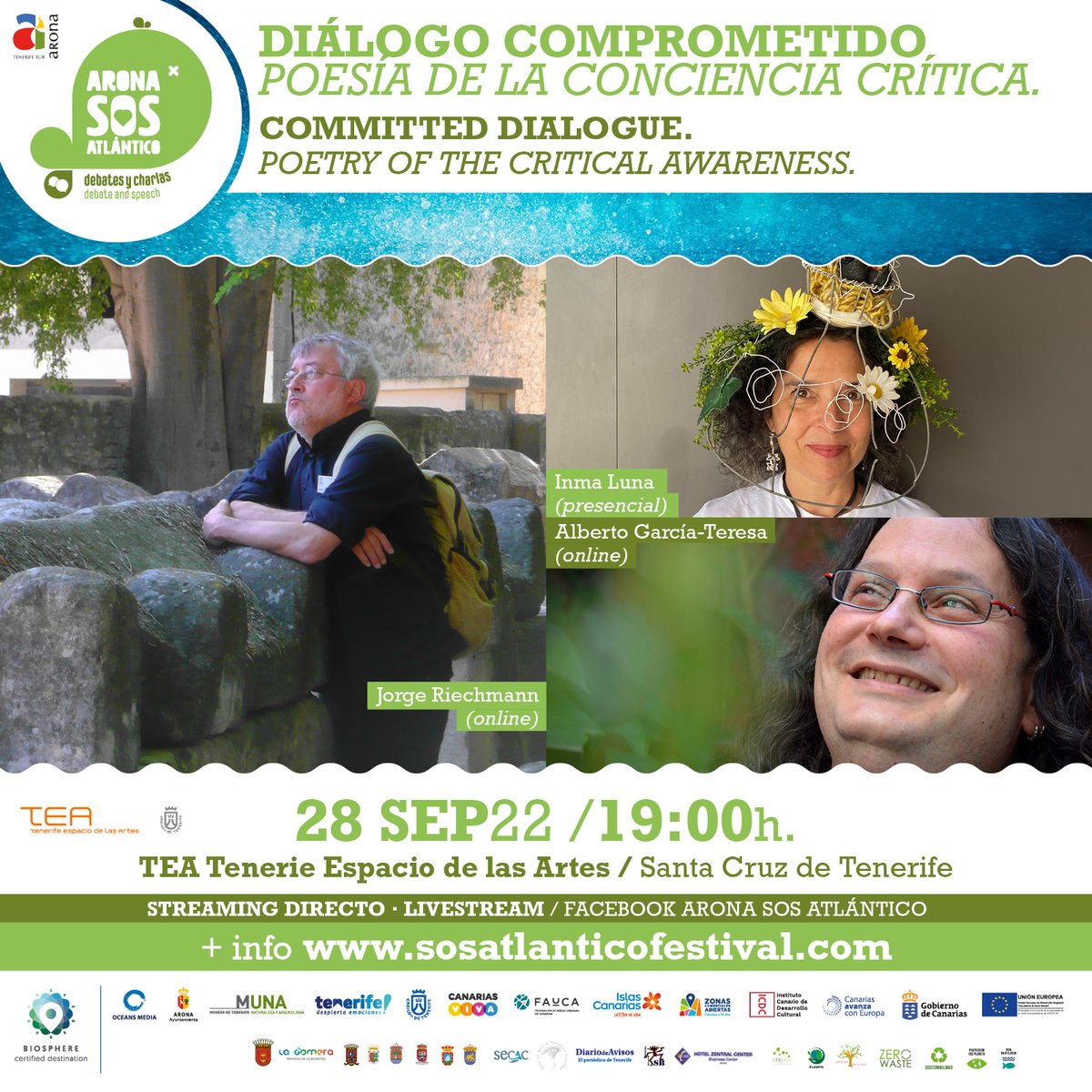 SOSAtlantico's tweet photo. El 🗓️ 28 de Septiembre a las 🕢19:00h podrás seguir el Diálogo comprometido 𝐏𝐨𝐞𝐬í𝐚 𝐝𝐞 𝐥𝐚 𝐜𝐨𝐧𝐜𝐢𝐞𝐧𝐜𝐢𝐚 𝐜𝐫í𝐭𝐢𝐜𝐚 en el📍TEA (Tenerife Espacio de las Artes) con Alberto García-Teresa y Jorge Riechmann (online), presentado por Inma Luna (presencial).
#Arona https://t.co/hakdMH9Qah