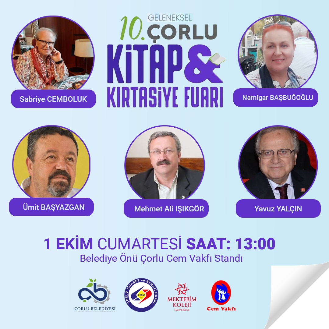 1 Ekim Cumartesi Çorlu Kitap&amp;Kırtasiye Fuarında Yazarlarımızla buluşuyoruz. Bekleriz Efendim.
