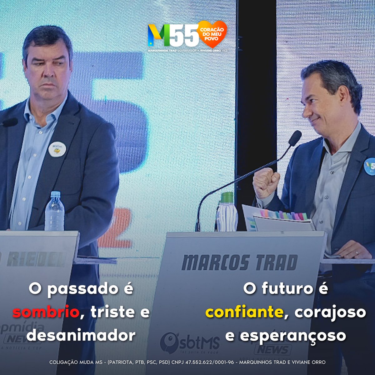 O nosso futuro é de esperança, de coragem e de amor. Não é hora de retroceder. Sou o verdadeiro candidato da mudança, que vai espalhar oportunidades e prosperidade para todo o Estado.

#MarquinhosGovernador #M55