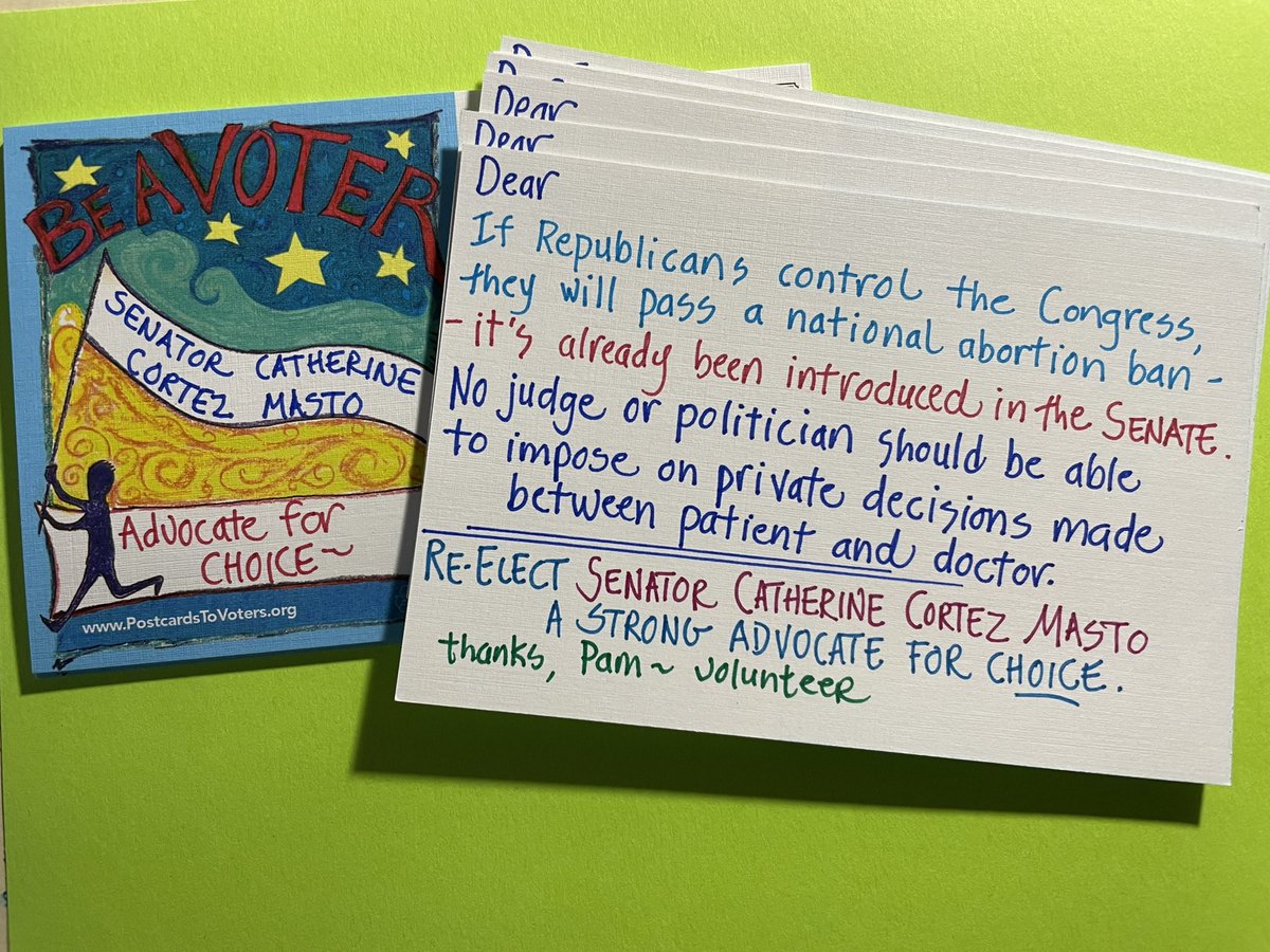 pfmsher's tweet photo. #ActivateVote postcards to Nevada for Catherine Cortez Masto, an advocate for #ProChoice Be a Voter!!!! https://t.co/HdaZCVHEdq