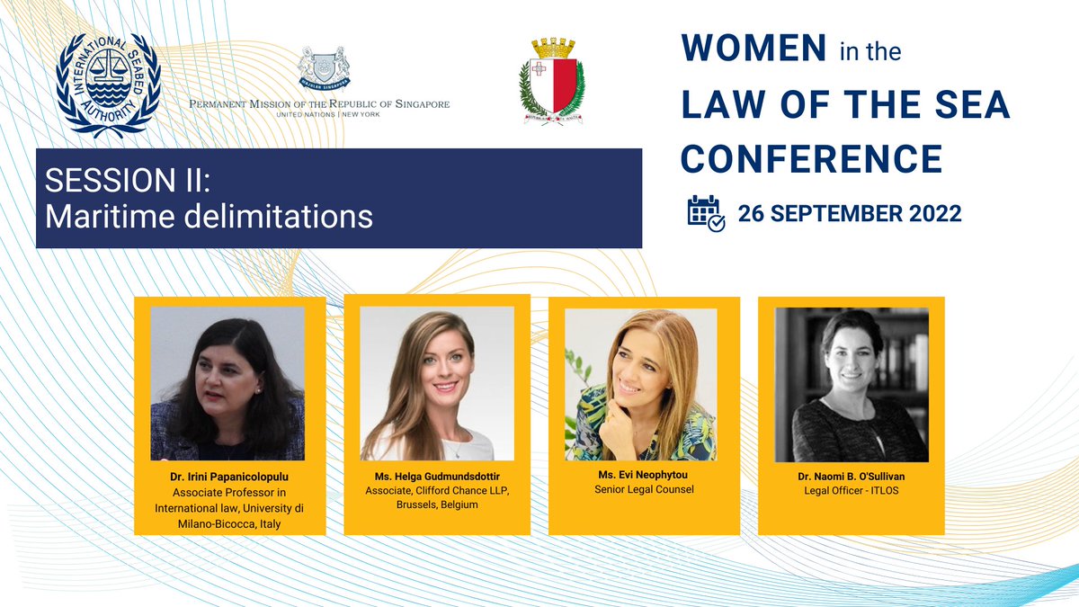 Session II of the #WILOSConference begins with a focus on maritime delimitations with fruitful presentations by Dr. Irini Papanicolopulu <a href="/unimib/">Università degli Studi di Milano-Bicocca</a>, Ms. Helga Gudmundsdottir, Ms. Evi Neophytou and Dr. Naomi B. O'Sullivan <a href="/ITLOS_TIDM/">International Tribunal for the Law of the Sea</a>: bit.ly/ISA-WILOS-2022

#UNCLOS40