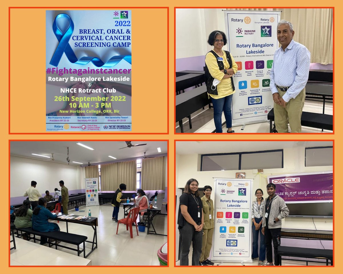 RotaryLakeside's tweet photo. Rotary Bangalore Lakeside &amp; NHCE Rotract Club organized Cancer Screening Camp at New Horizon College, ORR, Bangalore &amp; ssuccessfully completed 61 screenings

#rotarybangalorelakeside
#fightagainstcancer
#healthistherealwealth https://t.co/txhv9Dg2v5