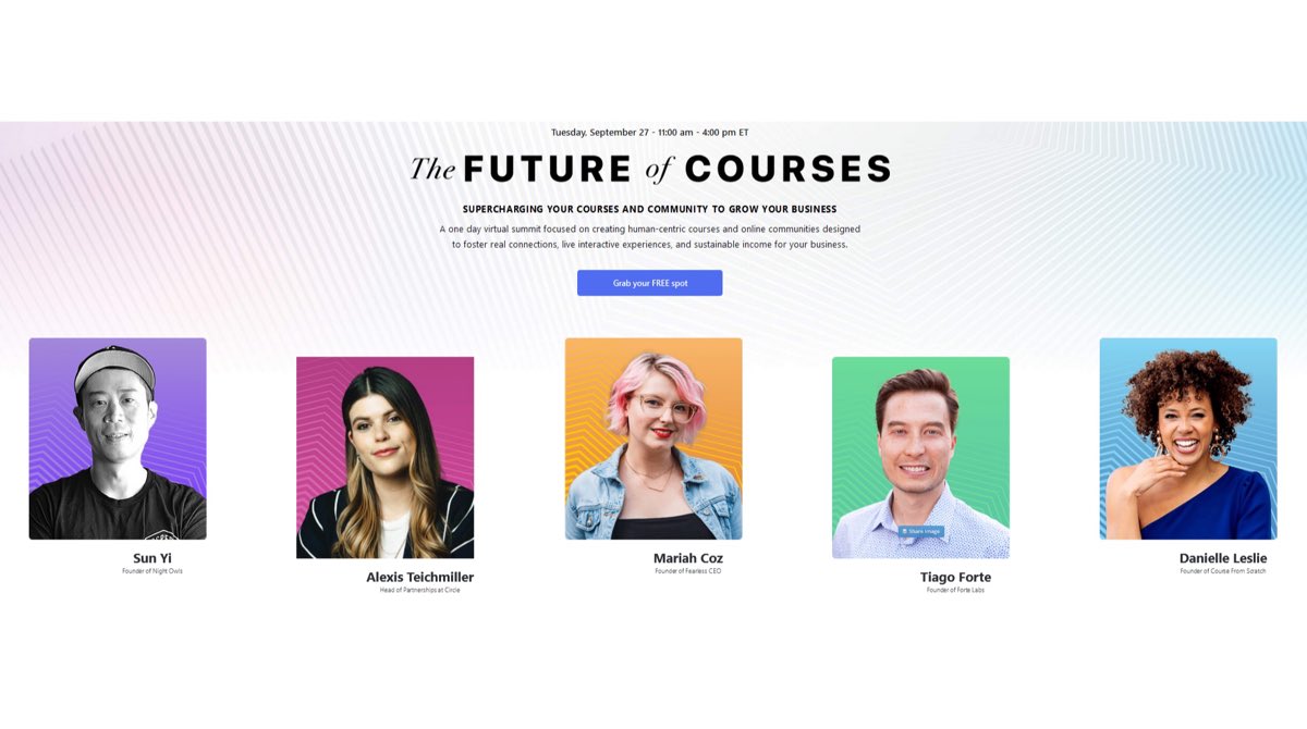 🟣 Joselin Mane (@joselinmane) on Twitter photo Hey #Creators & Online Business Owners
FREE TRAINING
TOMORROW 11am-4pm ET
#FutureOfCourses Hosted by <a href="/circleapp/">Circle</a>
🗓 1 Day
📝 6 Workshops
🗣 10 Speakers
Join
<a href="/_sun_yi/">Sun Yi</a> Founder <a href="/nightowls/">Night Owls</a> <a href="/alexisteich/">Alexis Teichmiller</a> <a href="/MariahCoz/">Mariah Coz</a> <a href="/fortelabs/">Tiago Forte</a> <a href="/danielleleslie/">Danielle Leslie</a> +
josel.in/CFoC22 Hey #Creators & Online Business Owners
FREE TRAINING
TOMORROW 11am-4pm ET
#FutureOfCourses Hosted by <a href="/circleapp/">Circle</a>
🗓 1 Day
📝 6 Workshops
🗣 10 Speakers
Join
<a href="/_sun_yi/">Sun Yi</a> Founder <a href="/nightowls/">Night Owls</a> <a href="/alexisteich/">Alexis Teichmiller</a> <a href="/MariahCoz/">Mariah Coz</a> <a href="/fortelabs/">Tiago Forte</a> <a href="/danielleleslie/">Danielle Leslie</a> +
josel.in/CFoC22