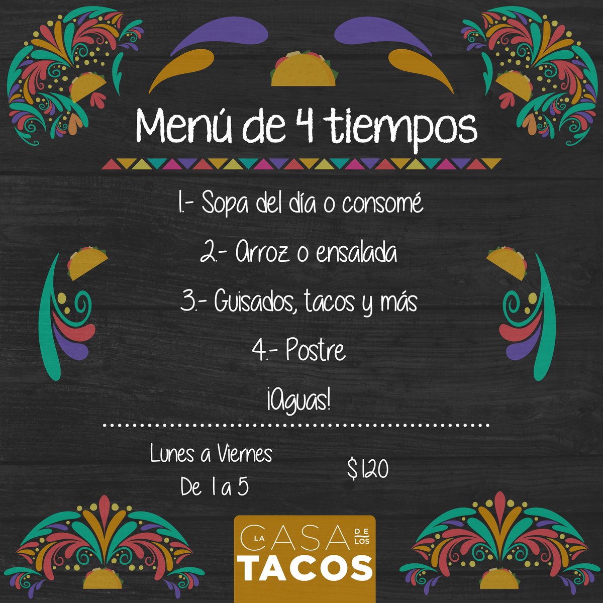 casadelostacos's tweet photo. ¿Ya te enteraste? 😯

Nuevo menú completo de 4 tiempos, con todo el sazón que solo te ofrece la Casa de los tacos, ¡por solo $120! 🤤🌮

¡Te esperamos! 
.
.
.
.
.
#LaCasadelosTacos #CentrodeCoyoacan #MenuCompleto #AntojitosMexicanos https://t.co/JBsG9qn5Eq