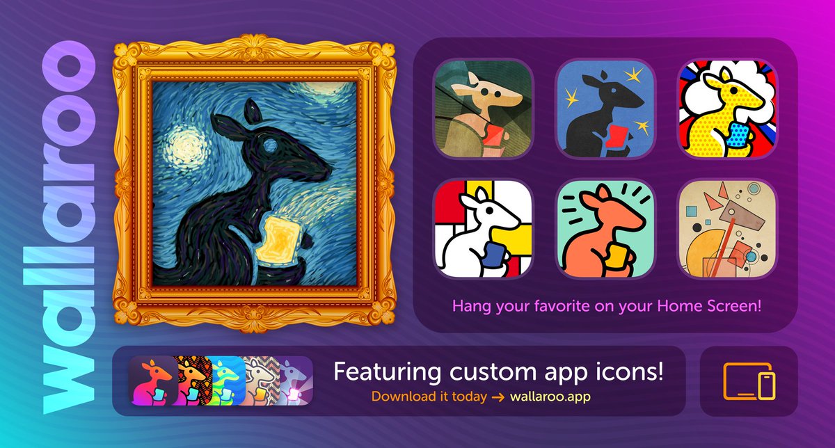 Now you can hang customized Wallaroo app icons on the walls of your Home Screen! Check out v1.1 available in the <a href="/AppStore/">App Store</a> today - apps.apple.com/us/app/wallaro…