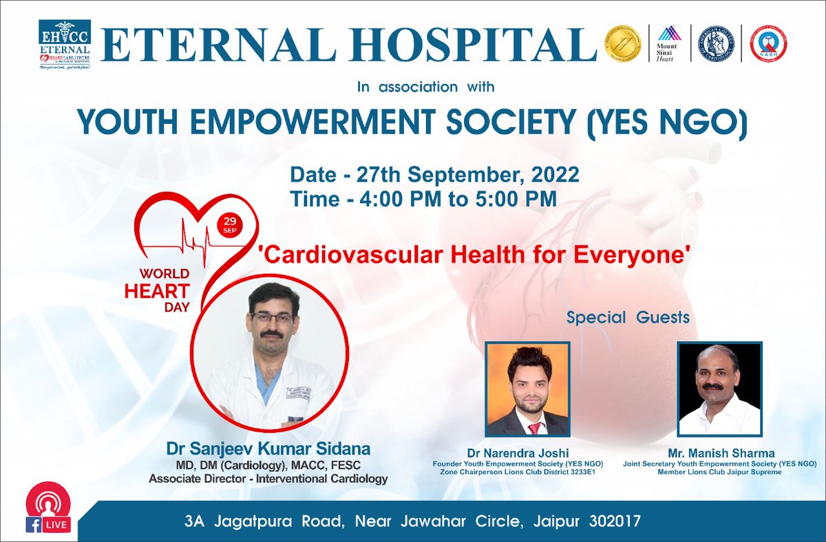 Join live Health Talk show on 'cardiovascular health for everyone' on this FB page Tomorrow at 4 PM.
#yesnarendra #lions #LionsClub  #lionsinternational  #LionsClubInternationalFoundation #LionsClubsInternational #lcifphilippines #LCIFLions #LCIFJourney #LionsClubOfJBCentennial