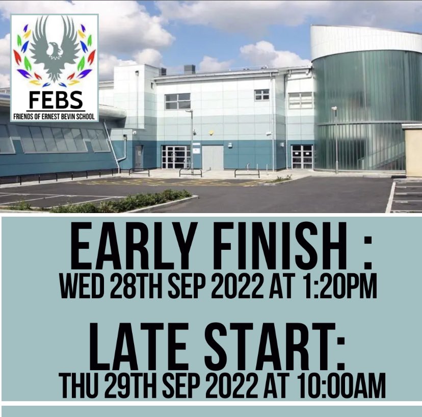 FEBSSW17's tweet photo. Please be reminded that : 
➡️Wed 28th Sep ⬅️ @ErnestBevinColl students will leave college at  1️⃣.2️⃣0️⃣pm. 
.
And students will  needs to arrive on ➡️Thursday 29th September ⬅️ at 🔟am.
.
#ErnestBevin 📍 | #Bevinboys | #ItsForTheBoys |  #OpenEvening | #OFSTEDGood | #SecondarySchool https://t.co/uKPNeSKf4I
