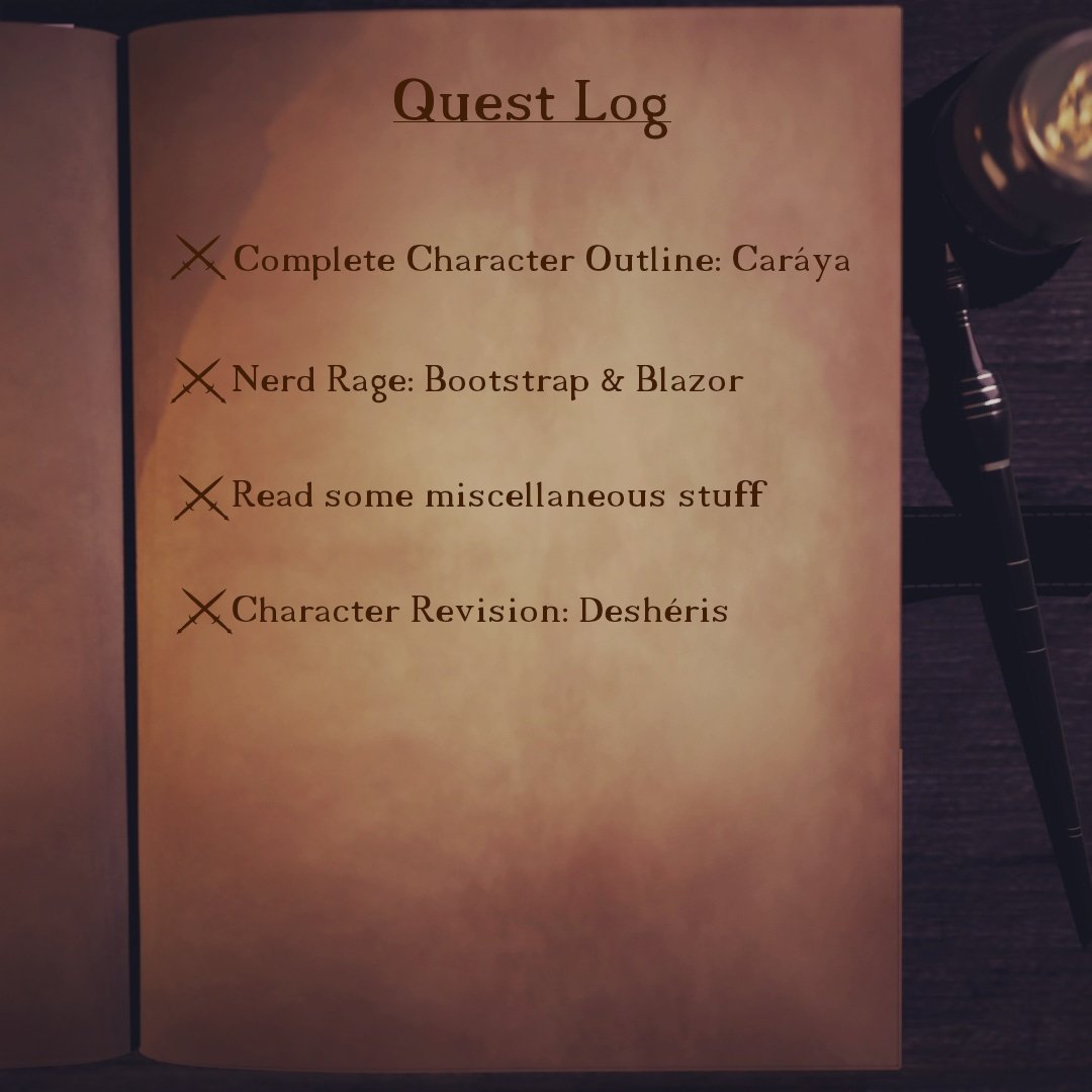 Vvarcatox's tweet photo. Another week, another #questlog ! Character creation is on and working with Bootstrap and Blazor at once can be hell sometimes 💀
#amwriting #amwritingfiction #writerslife #nerdlife https://t.co/x96up5hy15