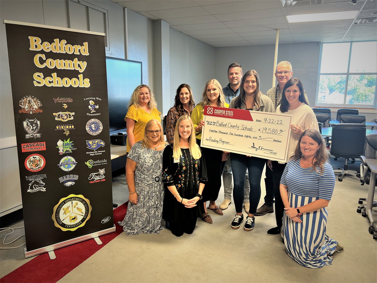 BedCoSchools's tweet photo. #Grateful to Cooper Steel for a kindergarten tutoring program that began at #EastSideElementary &amp; resulted in school growth from Level 1 to Level 3 &amp; gains from 8% reading proficiency to 43% for kindergarteners! #CooperSteel now supports #EakinElementary &amp; #LearningWay, too! https://t.co/bXY8eY7trN