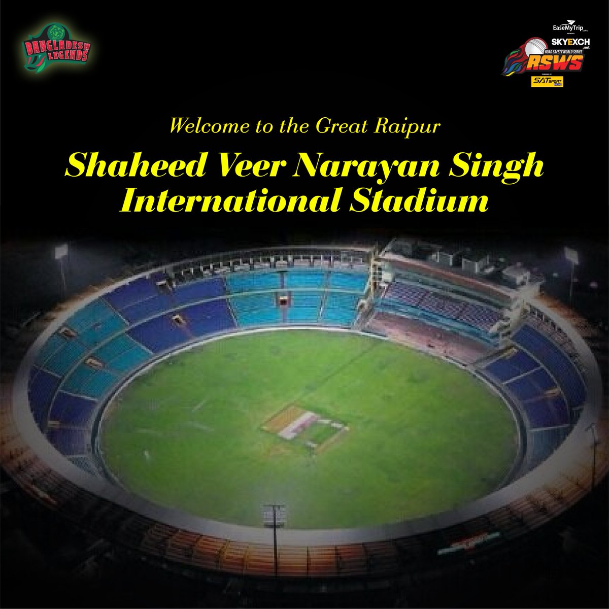 Welcoming the Bangladesh Legends to the great city of Raipur! Watch the legends battle it out with the Sri Lanka legends tomorrow at 3.30 pm! 

#RoadSafetyWorldSeries #RSWS #BangladeshLegends #WorldSeriesT20 #InternationalCricket #roadsafetyzeroaccidents