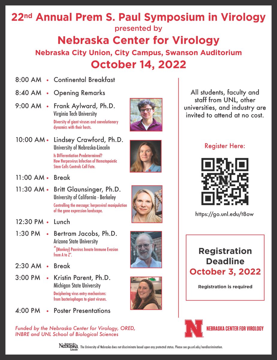 Matt Wiebe (@mattw_unl) on Twitter photo Looking forward to the 22nd Annual Virology Symposium on October 14th, organized by the Nebr Center for Virology at <a href="/UNLincoln/">University of Nebraska-Lincoln</a>. If you are in Lincoln that day, please come and hear from outstanding speakers including <a href="/Phage4Lyfe/">MSU Phage Peeps</a>, <a href="/brittaspen/">Britt Glaunsinger</a>, <a href="/LB_Crawford/">Lindsey Crawford</a>, and @FOAylward. Looking forward to the 22nd Annual Virology Symposium on October 14th, organized by the Nebr Center for Virology at <a href="/UNLincoln/">University of Nebraska-Lincoln</a>. If you are in Lincoln that day, please come and hear from outstanding speakers including <a href="/Phage4Lyfe/">MSU Phage Peeps</a>, <a href="/brittaspen/">Britt Glaunsinger</a>, <a href="/LB_Crawford/">Lindsey Crawford</a>, and @FOAylward.