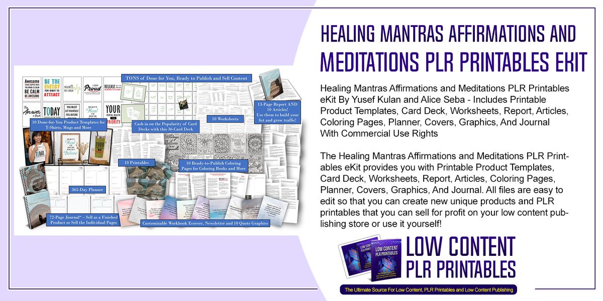 Healing Mantras Affirmations and Meditations PLR Printables eKit.
 #HealingMantras #Affirmations #Meditations #PLRPrintableseKit #plrprintableskit #plrprintablebundle #printablebundle #yusefkulan #aliceseba #plrproductemplates #planner #journal #printab postly.app/1EwI