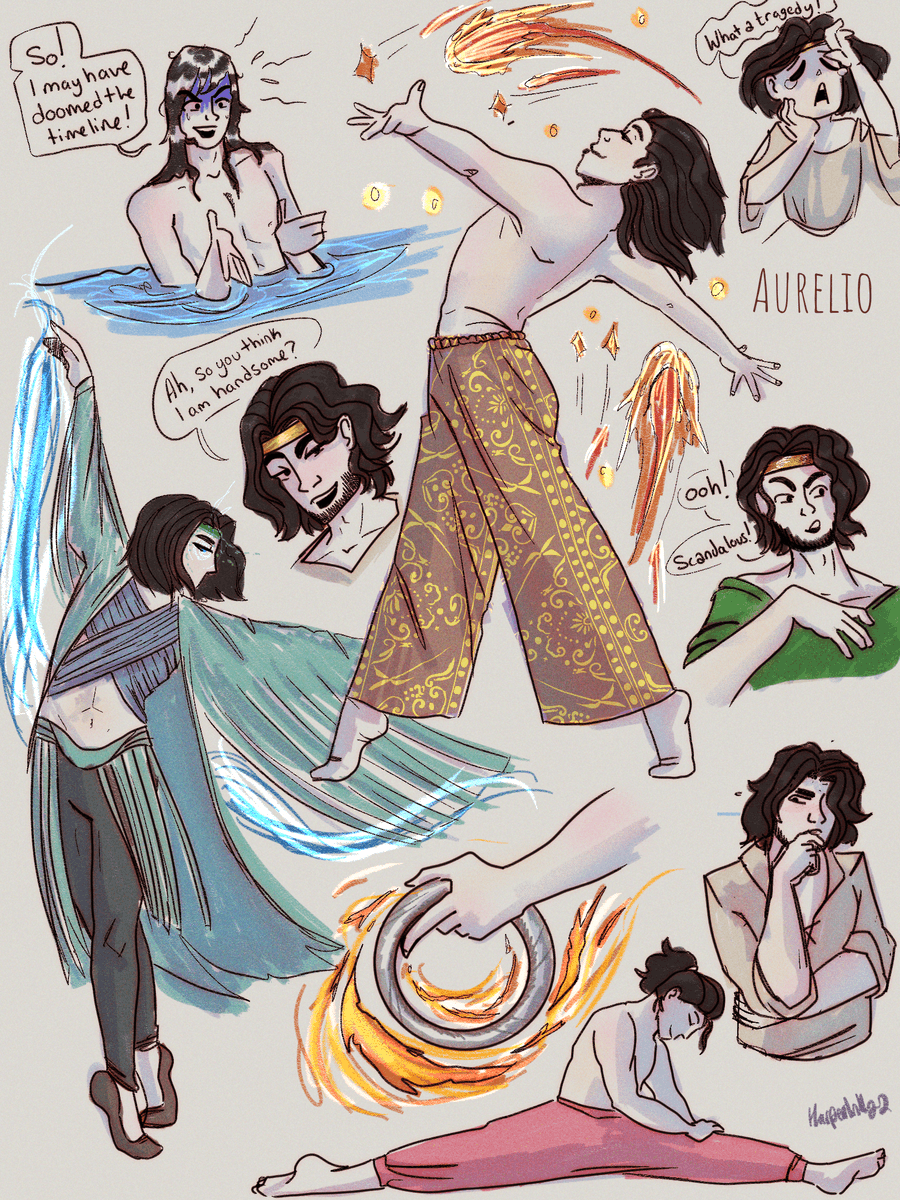 Harperinkk's tweet photo. Party doodles for the Wednesday game of Dnd. The lads bumbling their way through Athas are: Aurelio the Dancer/Wizard, Daedalus the Cleric, , Rabbit the Rogue/Sorcerer and Temerity the Barbarian/Paladin. https://t.co/GID4EEqW17