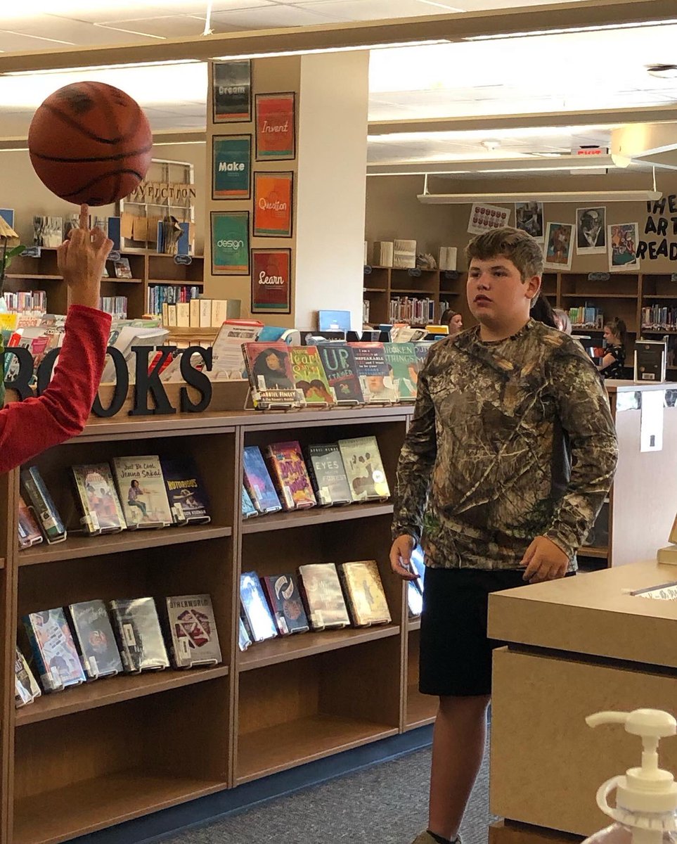 MJH students got to try out their  🏀 skills this week in the library after discussing the Harlem Globetrotters and the Bluebonnet book Swish!