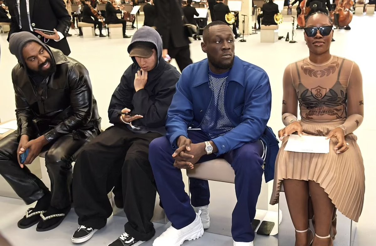 Kanye West, Stormzy and Melissa Holdbrook-Akposoee front row at London's Fashion Week😎 📸 @davidbenett