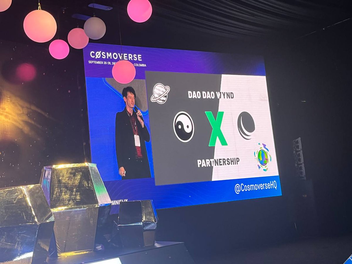 Thank you <a href="/JakeHartnell/">DAO Maximalist ☯🏴🦇🔊</a> for mentioning us at <a href="/CosmoverseHQ/">Cosmoverse</a>!

<a href="/DA0_DA0/">DAO DAO</a> X <a href="/wynddao/">WYND🍃</a> partnership announced!
