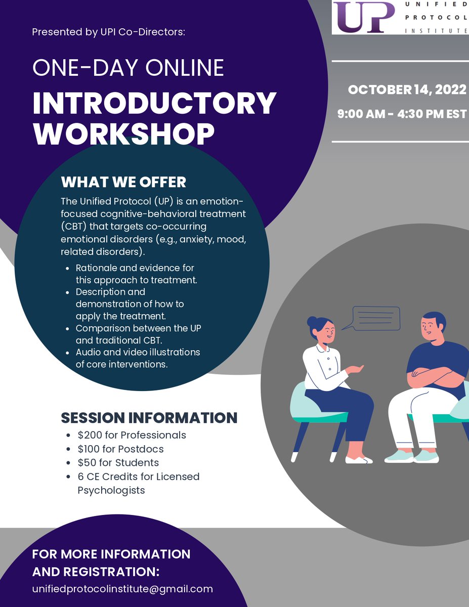 ✨The UPI is hosting a remote, one-day introductory workshop on October 14!✨ Register here: unifiedprotocol.com/Training/Train…