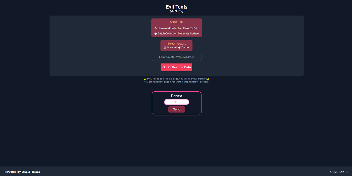 cryptolews's tweet photo. EVIL TOOLS is LIVE 🔥
We put a lot of effort into this project and succeeded with @Thurstobertay &amp; @LoafPickle's 🐎 support. 
Totally free tools for #algofam and creators. 

https://t.co/gfcAqQNcLs https://t.co/ULuRXOcPPx