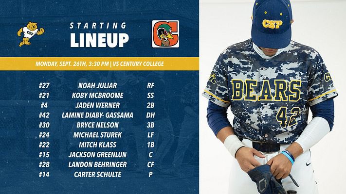 Great day for a baseball game. Here’s the lineup the Golden Bears will roll out in today’s scrimmage with <a href="/Ducks_Baseball/">Century College Baseball</a>. First pitch at 3:30.
