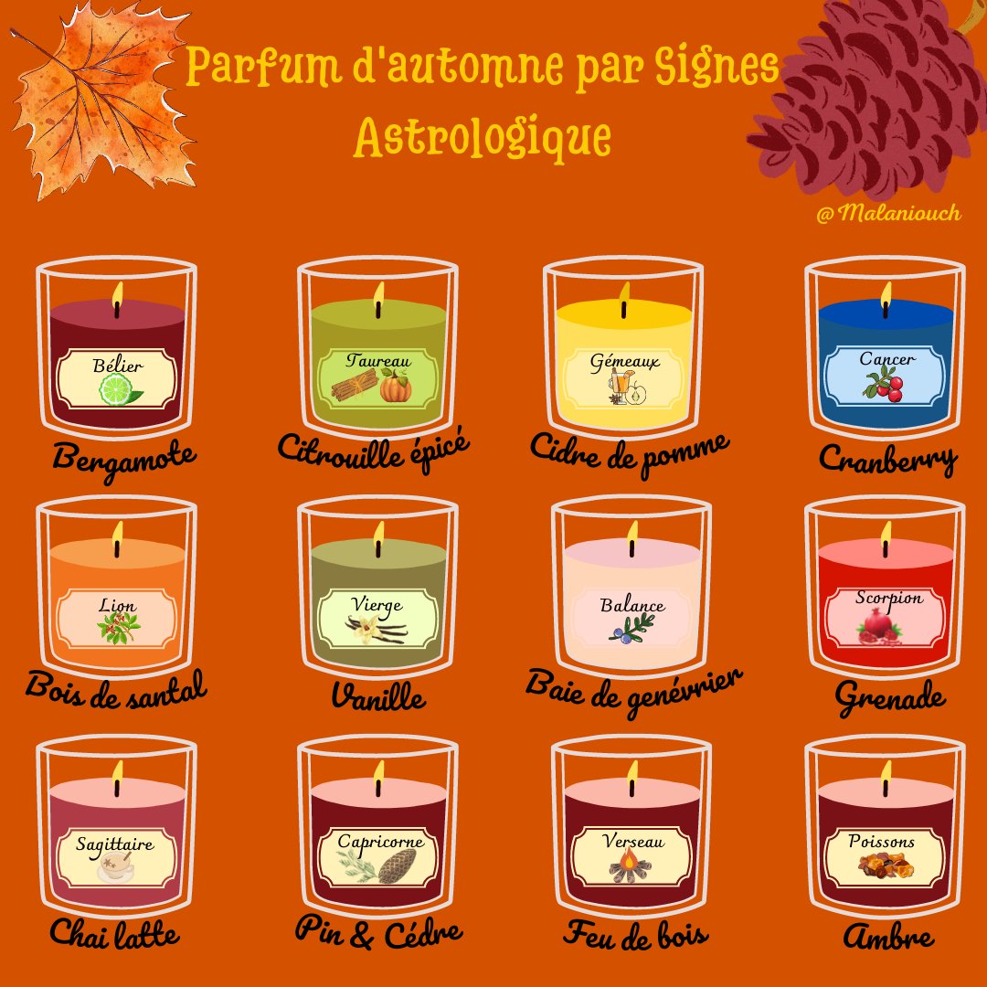 Malaniouch1's tweet photo. 🎃 Parfums d'automne 🍁
♈️♉️♊️♋️♌️♍️♎️♏️♐️♑️♒️♓️
 #malaniouch #automne #senteurs #senteurmaison #bélier #taureau #gemeaux #cancer #vierge #balance #lion #scorpion #sagittaire #capricorne #verseau #poissons #astrologie #septembre https://t.co/kolME6xh0i