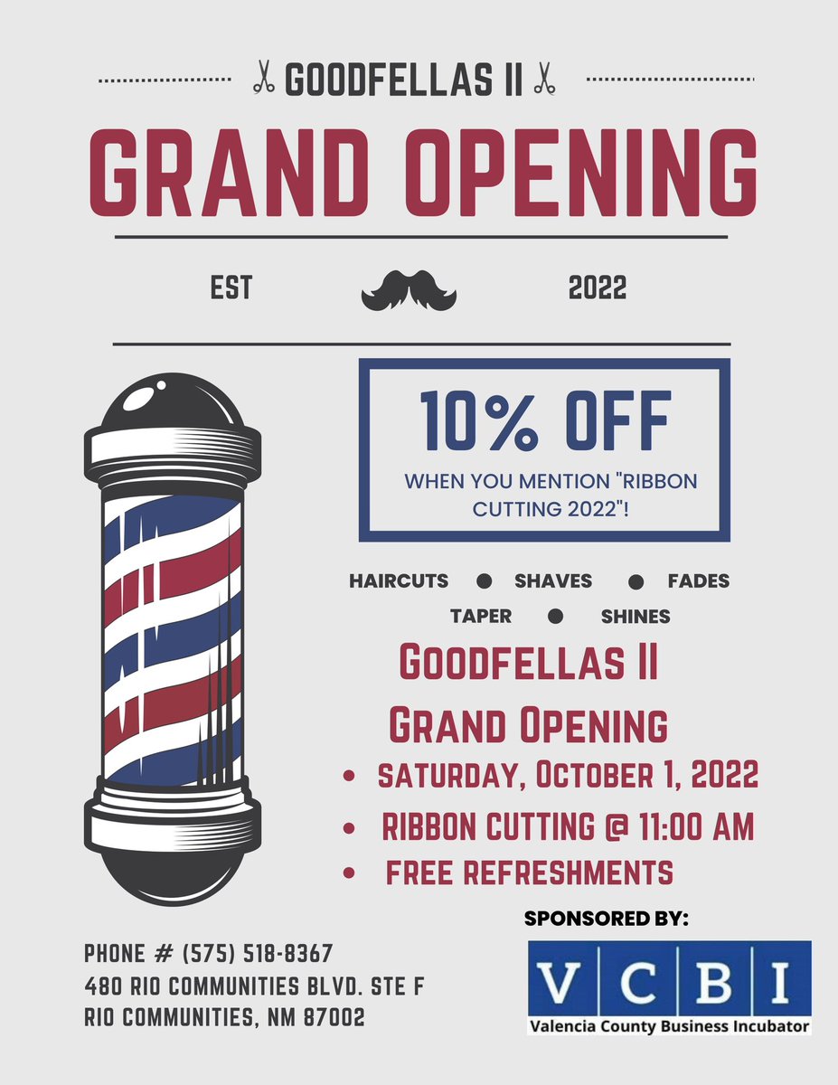 RioEdc's tweet photo. ❗️Grand Opening❗️

#RioCommunitiesNM #NMtrue #NewMexico #NewBiz #Local #SupportLocal #ValenciaCounty #EconomicDevelopment https://t.co/kxHTlhNmd6