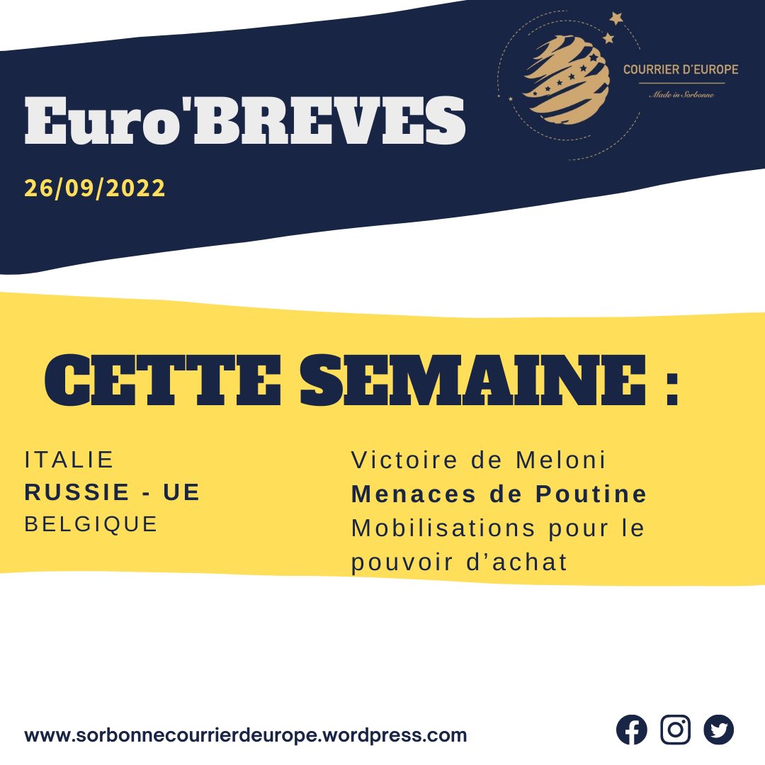 courrierdeurope's tweet photo. Hello ! ☀️

Courrier d’Europe vous invite à consulter notre toute nouvelle Euro’BRÈVES. Aujourd’hui, ce sont l’Italie, les relations Russie/UE et la Belgique qui sont sur la table ! Bonne lecture ✌️ https://t.co/Pb6DltR7tU