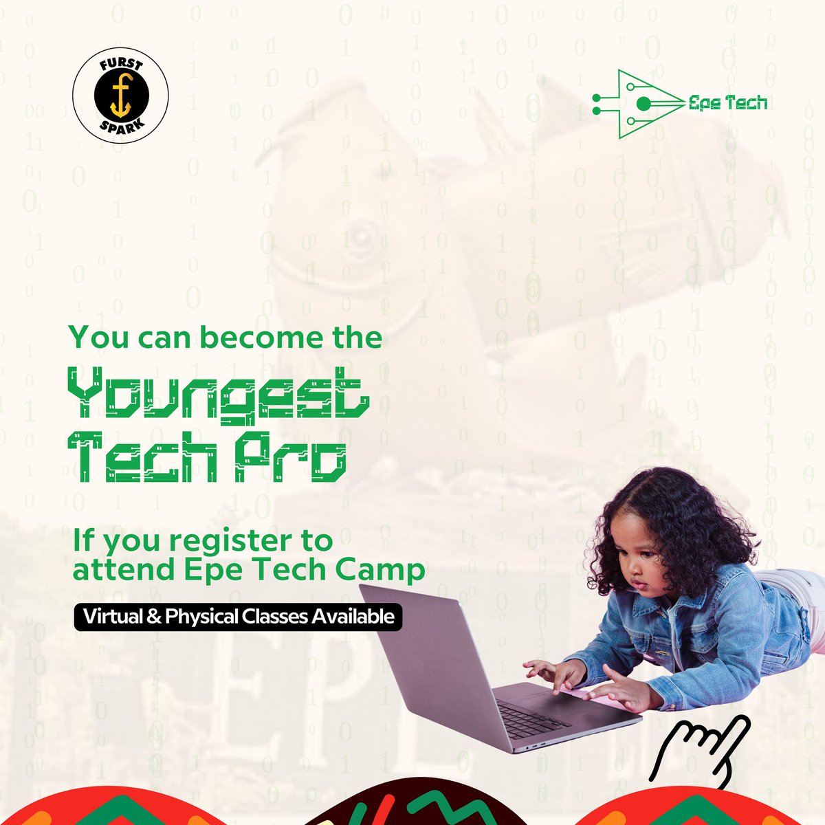 FurstSparkHQ's tweet photo. "No computer experience?"

The future of our children is dangerously at risk because they cannot write a simple program.

Come on, keep up! Epe Tech Camp will teach you everything needed to master the most popular coding tool.

Application closes on October 15th. 

#EpeTechCamp https://t.co/Blb03mKJWT