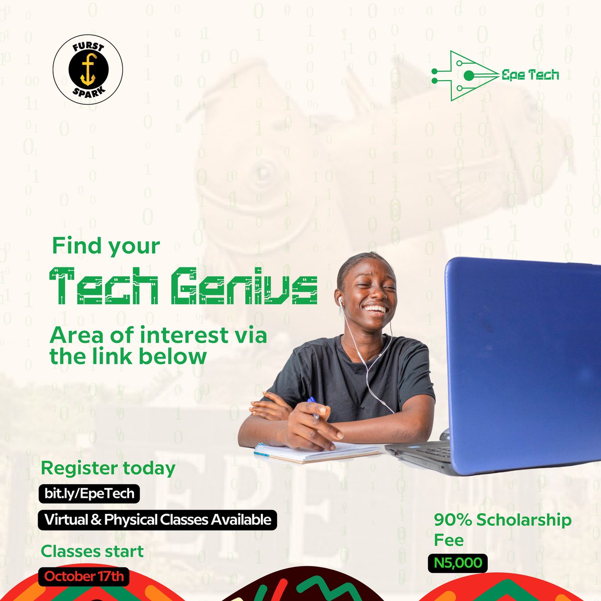 FurstSparkHQ's tweet photo. "No computer experience?"

The future of our children is dangerously at risk because they cannot write a simple program.

Come on, keep up! Epe Tech Camp will teach you everything needed to master the most popular coding tool.

Application closes on October 15th. 

#EpeTechCamp https://t.co/Blb03mKJWT