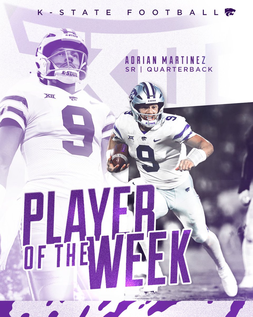 KStateFB's tweet photo. 𝐁𝐢𝐠 𝟏𝟐 𝐎𝐟𝐟𝐞𝐧𝐬𝐢𝐯𝐞 𝐏𝐥𝐚𝐲𝐞𝐫 𝐨𝐟 𝐭𝐡𝐞 𝐖𝐞𝐞𝐤

@MartinezTheQB 

📄 https://t.co/Ka8PHawi4x https://t.co/qGB5lKdePJ