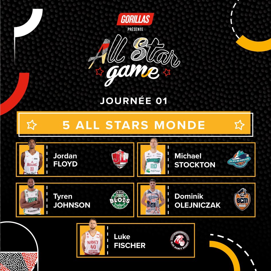 ASGLNB's tweet photo. GUESS WHO’S BACK ? 😏✨
Nouvelle saison, nouveaux All Stars !
5 All Stars MONDE - J1 ✅
⭐ Jordan Floyd
⭐ Michael Stockton
⭐ Tyren Johnson
⭐ Dominik Olejniczak
⭐ Luke Fischer
Congratulations!
#ASG2022 #allstargame @LNBofficiel @FirstTeam101 https://t.co/kNfm8pFmUa